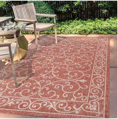 5 ft. 3 in. x 7 ft. 7 in. Charleston Vintage Filigree Red/Beige Textured Weave Indoor/Outdoor Area Rug