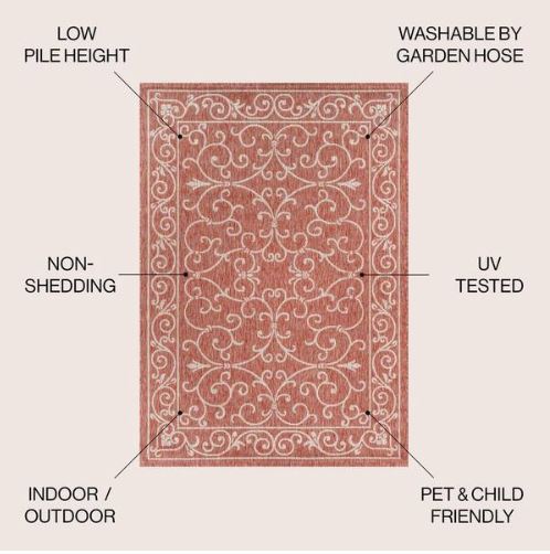 5 ft. 3 in. x 7 ft. 7 in. Charleston Vintage Filigree Red/Beige Textured Weave Indoor/Outdoor Area Rug