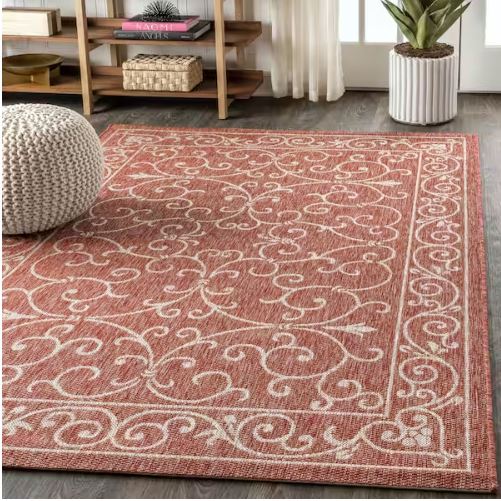 5 ft. 3 in. x 7 ft. 7 in. Charleston Vintage Filigree Red/Beige Textured Weave Indoor/Outdoor Area Rug