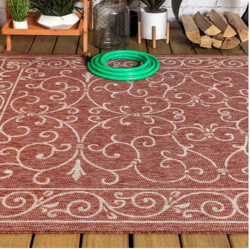 5 ft. 3 in. x 7 ft. 7 in. Charleston Vintage Filigree Red/Beige Textured Weave Indoor/Outdoor Area Rug