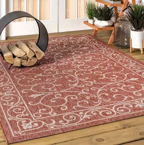 5 ft. 3 in. x 7 ft. 7 in. Charleston Vintage Filigree Red/Beige Textured Weave Indoor/Outdoor Area Rug