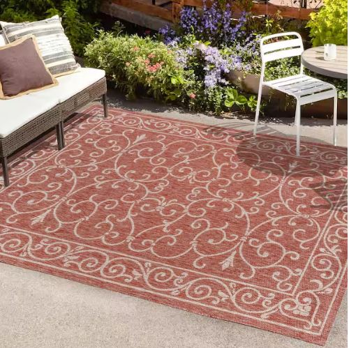 5 ft. 3 in. x 7 ft. 7 in. Charleston Vintage Filigree Red/Beige Textured Weave Indoor/Outdoor Area Rug