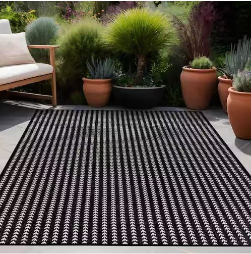 8 ft. x 10 ft. Arrow Black Chevron Striped Washable Indoor Outdoor Area Rug