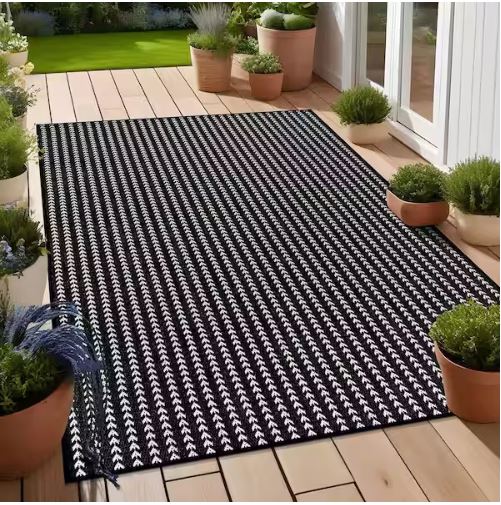 8 ft. x 10 ft. Arrow Black Chevron Striped Washable Indoor Outdoor Area Rug