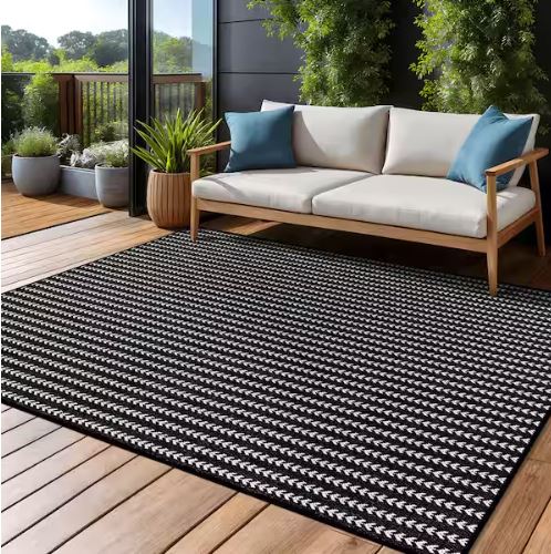 8 ft. x 10 ft. Arrow Black Chevron Striped Washable Indoor Outdoor Area Rug