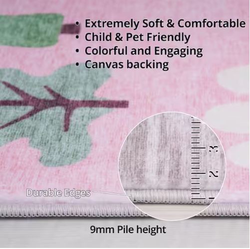 4 ft. x 6 ft. Pink White and Blue Juvenile Castle and Rainbow Youthful Area Rug