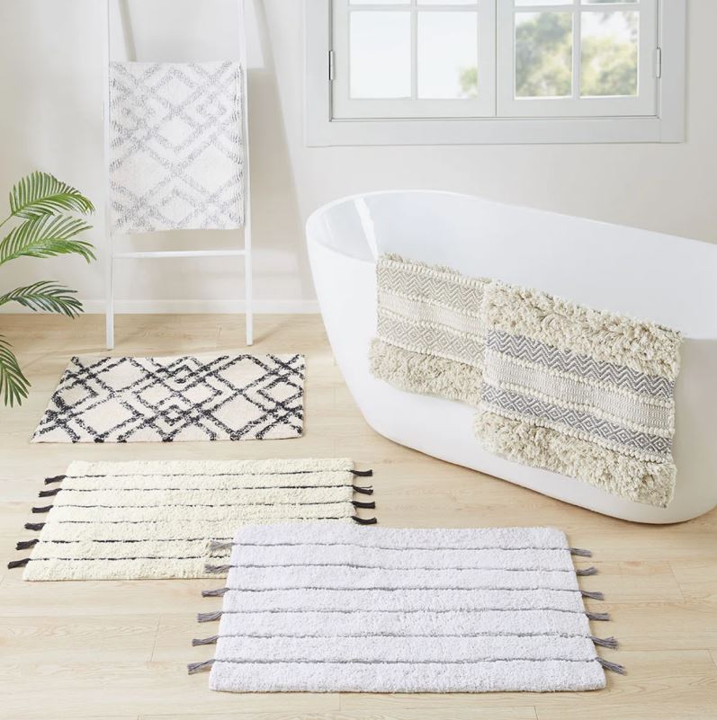 Gray Woven Texture Stripe Bath Rug 20X32"