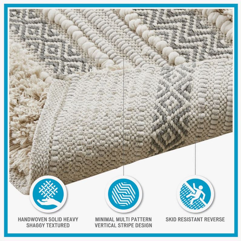 Gray Woven Texture Stripe Bath Rug 20X32"