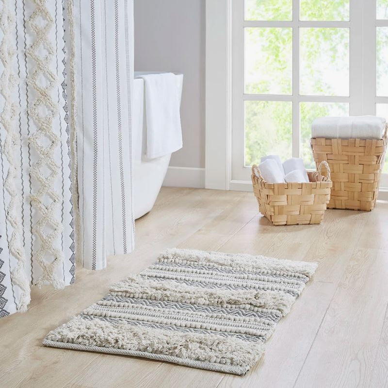 Gray Woven Texture Stripe Bath Rug 20X32"