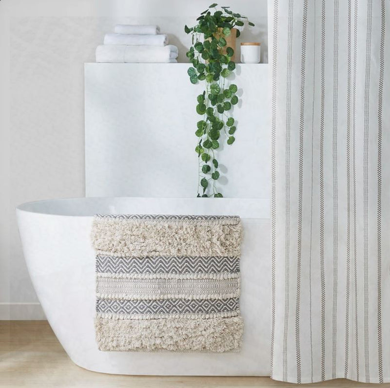 Gray Woven Texture Stripe Bath Rug 20X32"