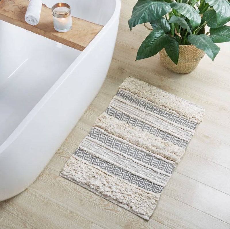 Gray Woven Texture Stripe Bath Rug 20X32"