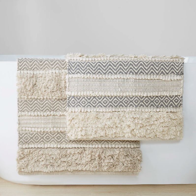 Gray Woven Texture Stripe Bath Rug 20X32"