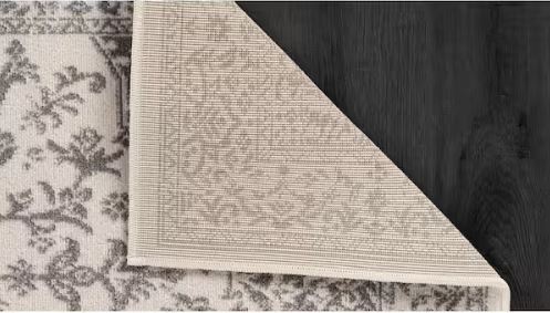 Athena Gray 5 ft. x 7 ft. Rubber Back Washable Oriental Border Indoor Outdoor Patio Area Rug