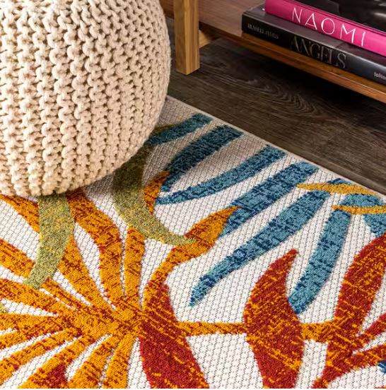Tropics Palm Leaves Cream/Orange Indoor/Outdoor 5 ft. x 8 ft. Area Rug