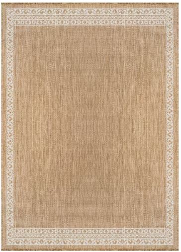 Frame Natural 6 ft. x 9 ft. Geometric Bordered Washable Indoor Outdoor Area Rug