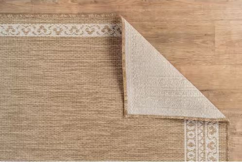 Frame Natural 6 ft. x 9 ft. Geometric Bordered Washable Indoor Outdoor Area Rug