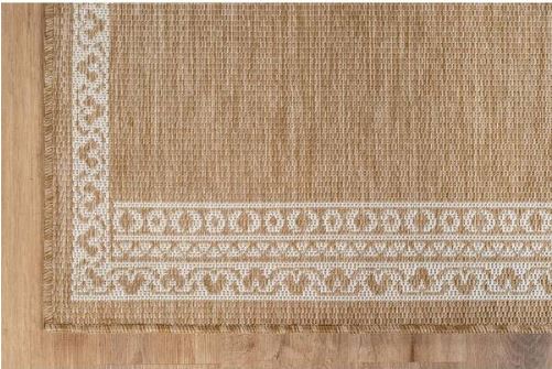 Frame Natural 6 ft. x 9 ft. Geometric Bordered Washable Indoor Outdoor Area Rug