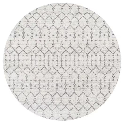 Moroccan Hype Boho Vintage Diamond Cream/Gray 8 ft. Round Area Rug