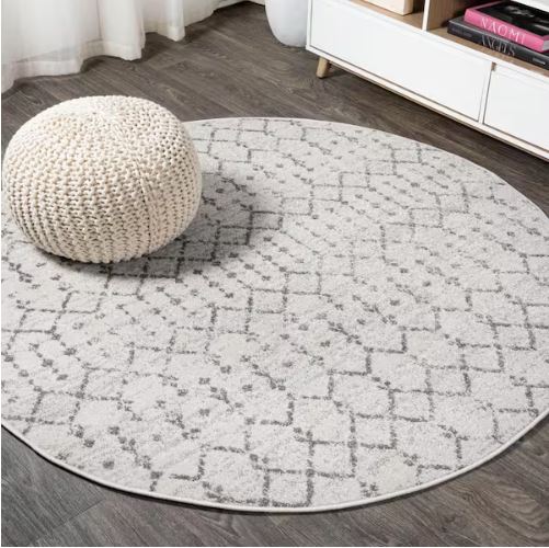 Moroccan Hype Boho Vintage Diamond Cream/Gray 8 ft. Round Area Rug