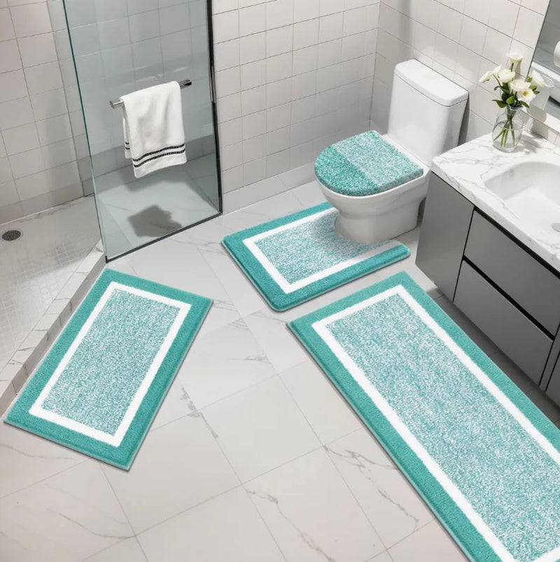 4 Piece Soft Absorbent Microfiber Bath Rug Set with Non-Slip Backing (Set of 4)