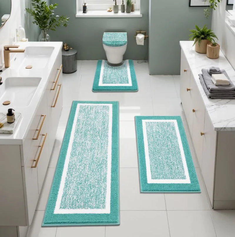 4 Piece Soft Absorbent Microfiber Bath Rug Set with Non-Slip Backing (Set of 4)