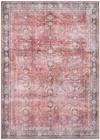 Amber Red 7 ft. 7 in. x 9 ft. 6 in. Vintage Inspired Machine Washable Non Slip Area Rug
