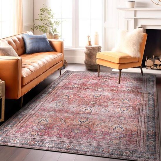 Amber Red 7 ft. 7 in. x 9 ft. 6 in. Vintage Inspired Machine Washable Non Slip Area Rug
