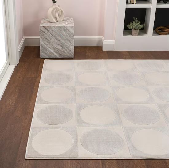 5 ft. x 8 ft. Helena Modern Geometric Circles In Squares High-Low White/Cream  Area Rug