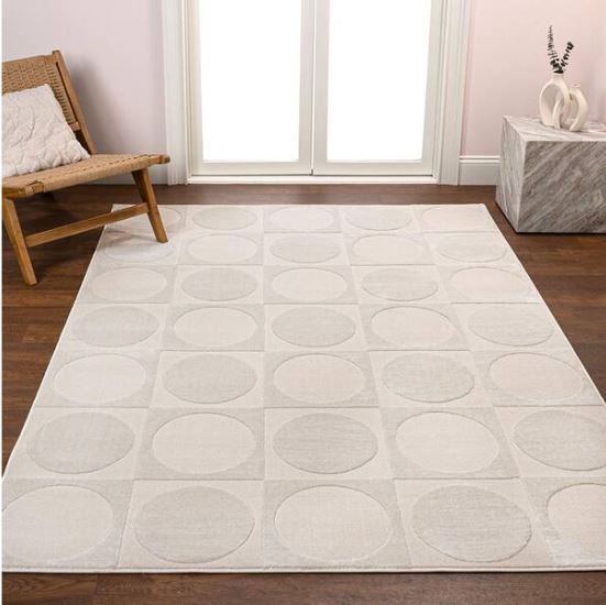 5 ft. x 8 ft. Helena Modern Geometric Circles In Squares High-Low White/Cream  Area Rug