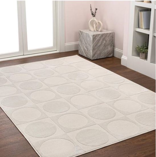 5 ft. x 8 ft. Helena Modern Geometric Circles In Squares High-Low White/Cream  Area Rug