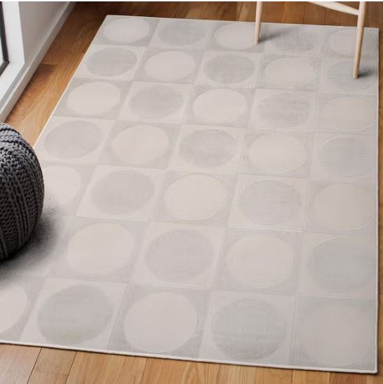 5 ft. x 8 ft. Helena Modern Geometric Circles In Squares High-Low White/Cream  Area Rug