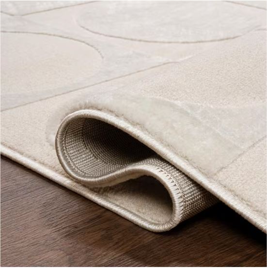 5 ft. x 8 ft. Helena Modern Geometric Circles In Squares High-Low White/Cream  Area Rug