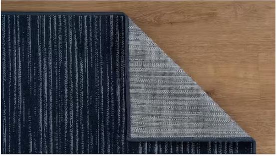 Linea Navy 8 ft. x 10 ft. Rubber Back Washable Modern Striped Indoor Outdoor Patio Area Rug