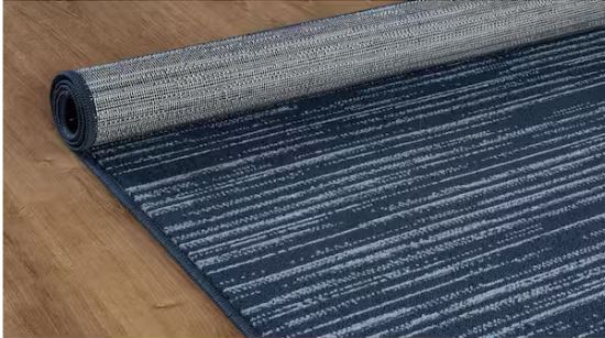 Linea Navy 8 ft. x 10 ft. Rubber Back Washable Modern Striped Indoor Outdoor Patio Area Rug