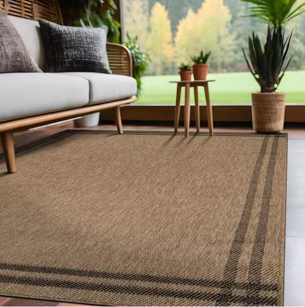 Haven 9 ft. x 12 ft. Natural Border Striped Washable Easy Jute Modern Indoor Outdoor Area Rug