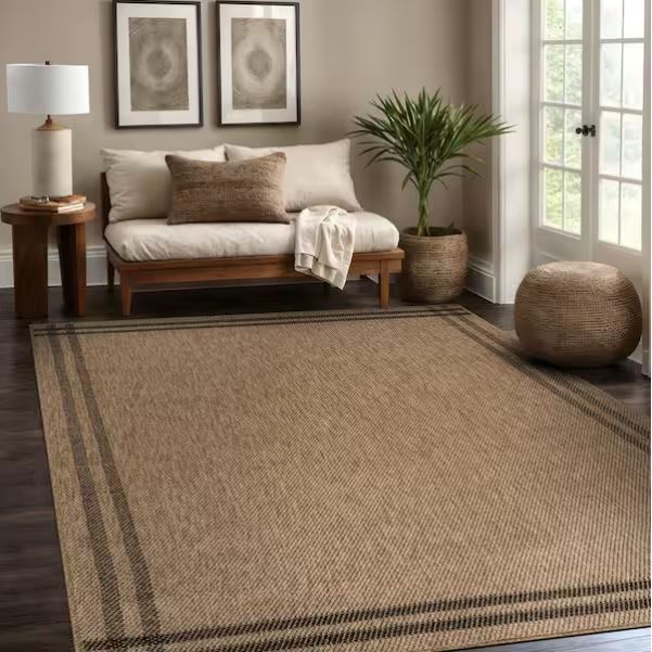 Haven 9 ft. x 12 ft. Natural Border Striped Washable Easy Jute Modern Indoor Outdoor Area Rug