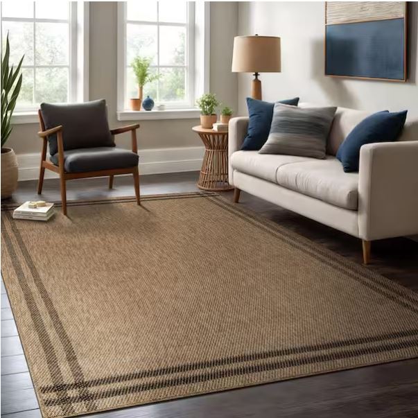 Haven 5 ft. x 7 ft. Natural Border Striped Washable Easy Jute Modern Indoor Outdoor Area Rug