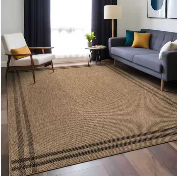 Haven 5 ft. x 7 ft. Natural Border Striped Washable Easy Jute Modern Indoor Outdoor Area Rug