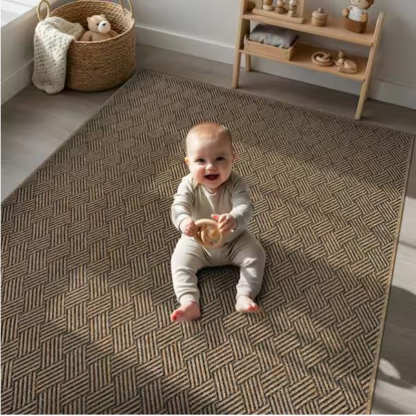 Haven 8 ft. x 10 ft. Natural Basketweave Washable Easy Jute Modern Indoor Outdoor Area Rug