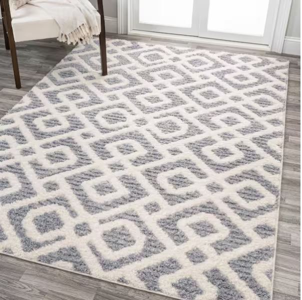 8 ft. x 10 ft. Astrid Retro Cream/Gray Trellis High-Low Area Rug