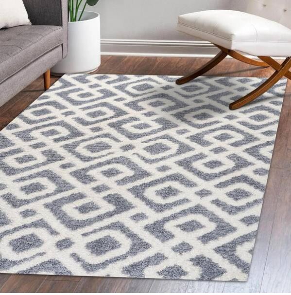 8 ft. x 10 ft. Astrid Retro Cream/Gray Trellis High-Low Area Rug
