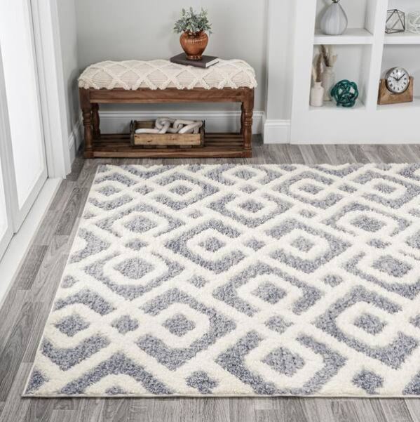 8 ft. x 10 ft. Astrid Retro Cream/Gray Trellis High-Low Area Rug