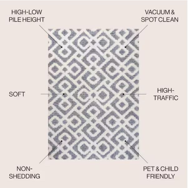 8 ft. x 10 ft. Astrid Retro Cream/Gray Trellis High-Low Area Rug