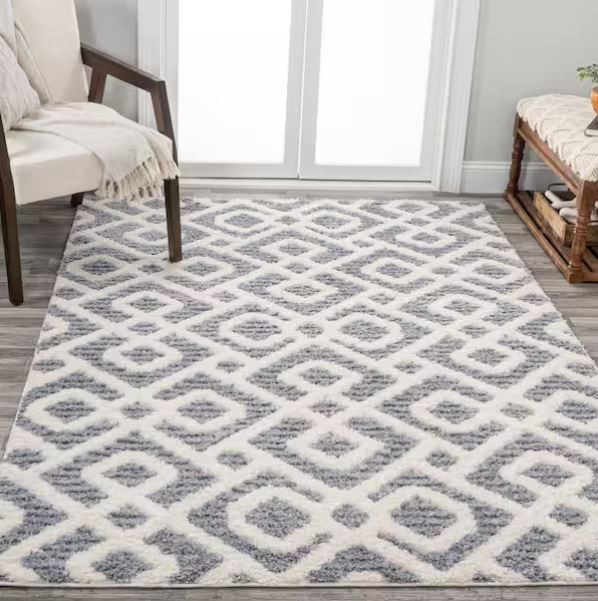 8 ft. x 10 ft. Astrid Retro Cream/Gray Trellis High-Low Area Rug
