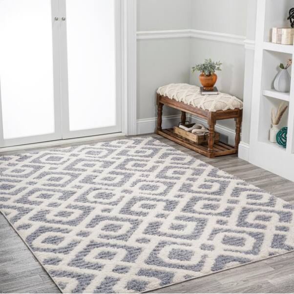 8 ft. x 10 ft. Astrid Retro Cream/Gray Trellis High-Low Area Rug