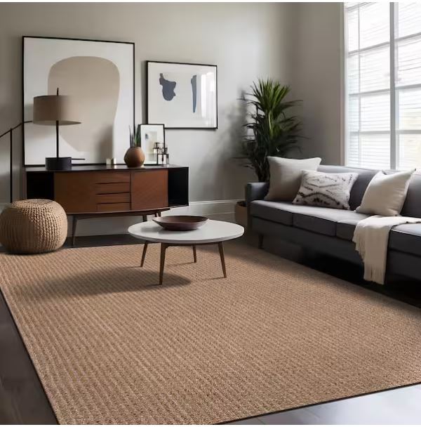 Natural 9 ft. x 12 ft. Wooly Easy Jute Washable Indoor Outdoor Area Rug