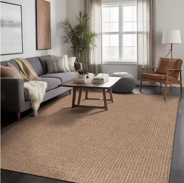 Natural 9 ft. x 12 ft. Wooly Easy Jute Washable Indoor Outdoor Area Rug