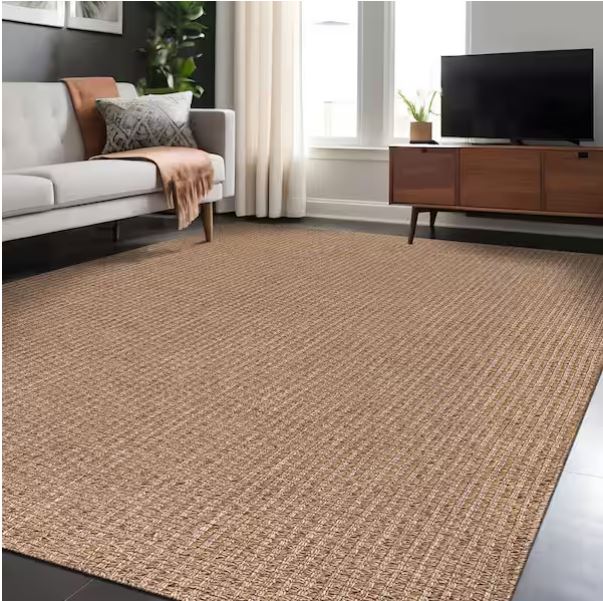 Natural 9 ft. x 12 ft. Wooly Easy Jute Washable Indoor Outdoor Area Rug