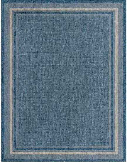 9' 0 x 12' 0 Blue Outdoor Soft Border Area Rug