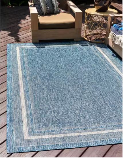 9' 0 x 12' 0 Blue Outdoor Soft Border Area Rug